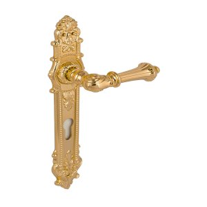 LINEA CALI CHARME LEVER HANDLE ON PLATE WITH CYLINDER HOLE 147MM POLISHED GOLD