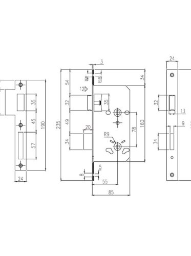 SIMPLEX 9990 MORTISE BATHROOM LOCK 45MM SATIN STAINLESS STEEL
