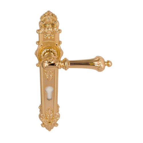 LINEA CALI CHARME LEVER HANDLE ON PLATE WITH CYLINDER HOLE 147MM POLISHED GOLD